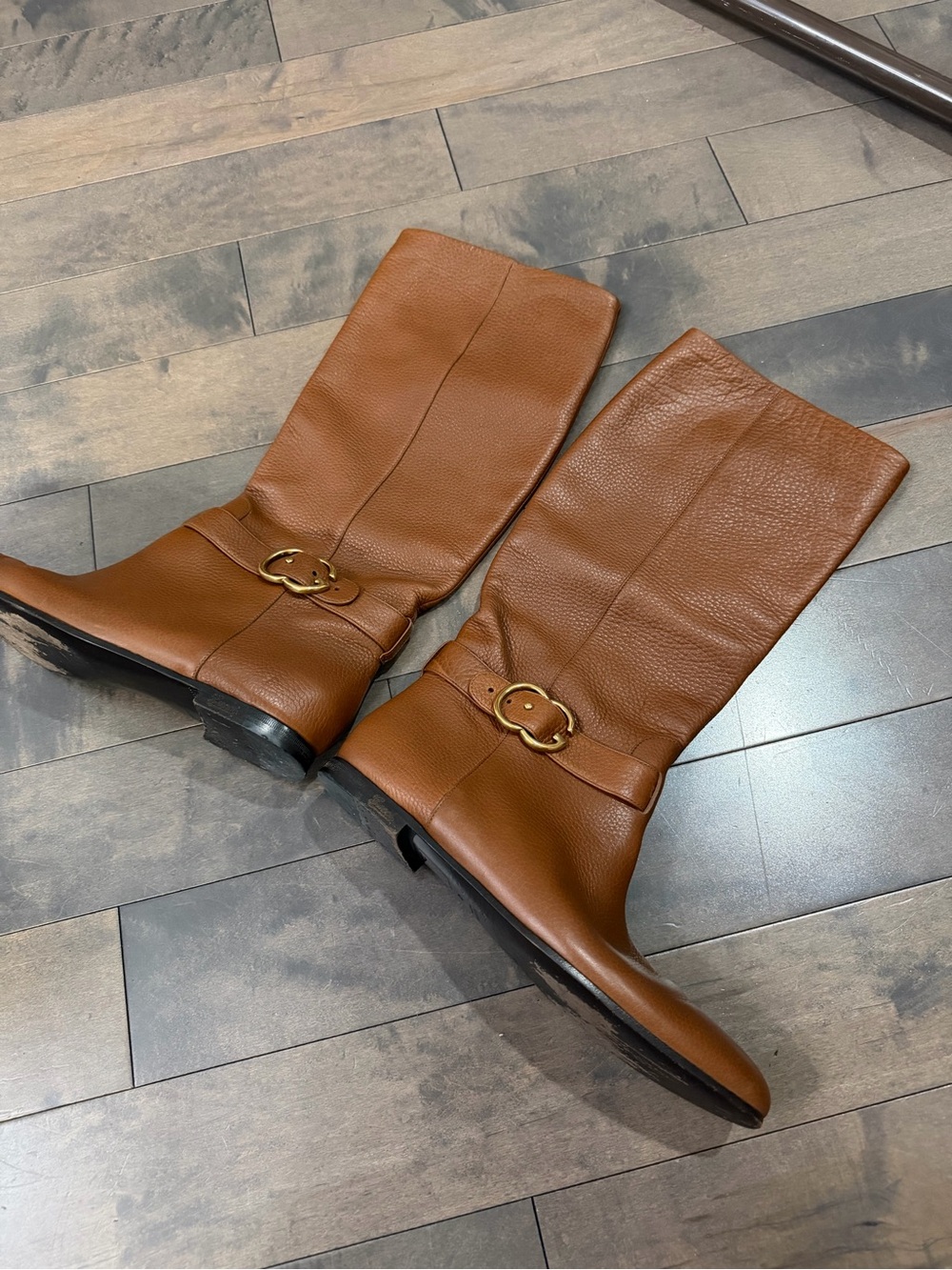 Gucci Brown Leather Boots with Gold Buckle Size 42